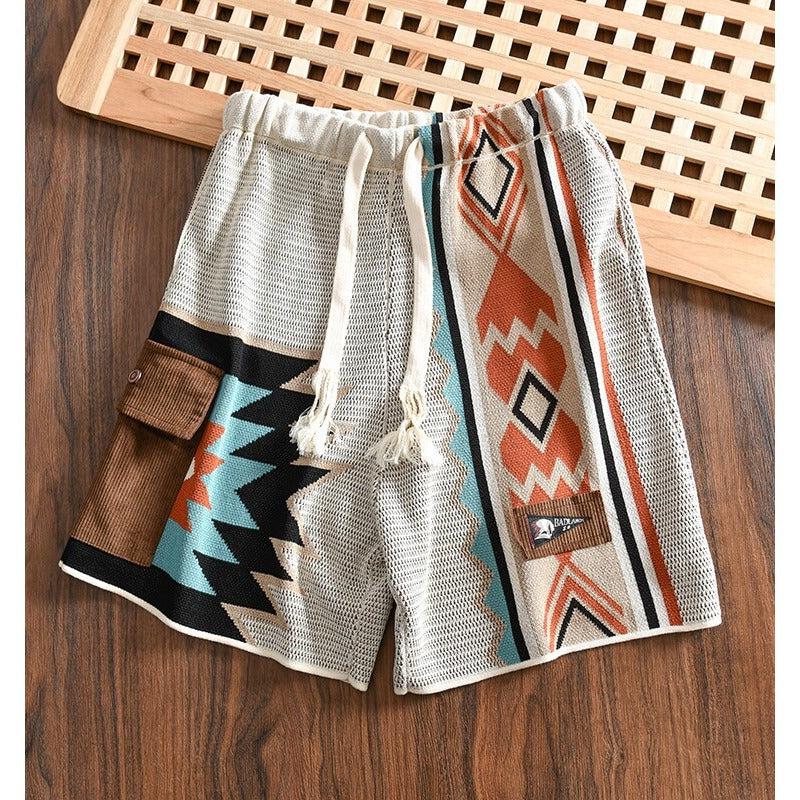 Men's Color-Block Knit Shorts Loose Fit Retro Beach Style