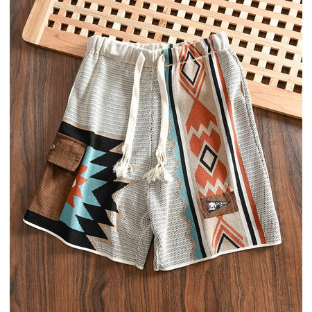 Men's Color-Block Knit Shorts Loose Fit Retro Beach Style