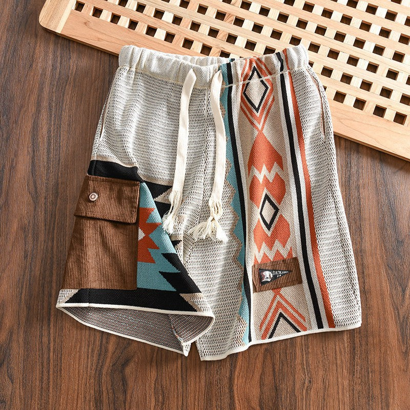 Men's Color-Block Knit Shorts Loose Fit Retro Beach Style