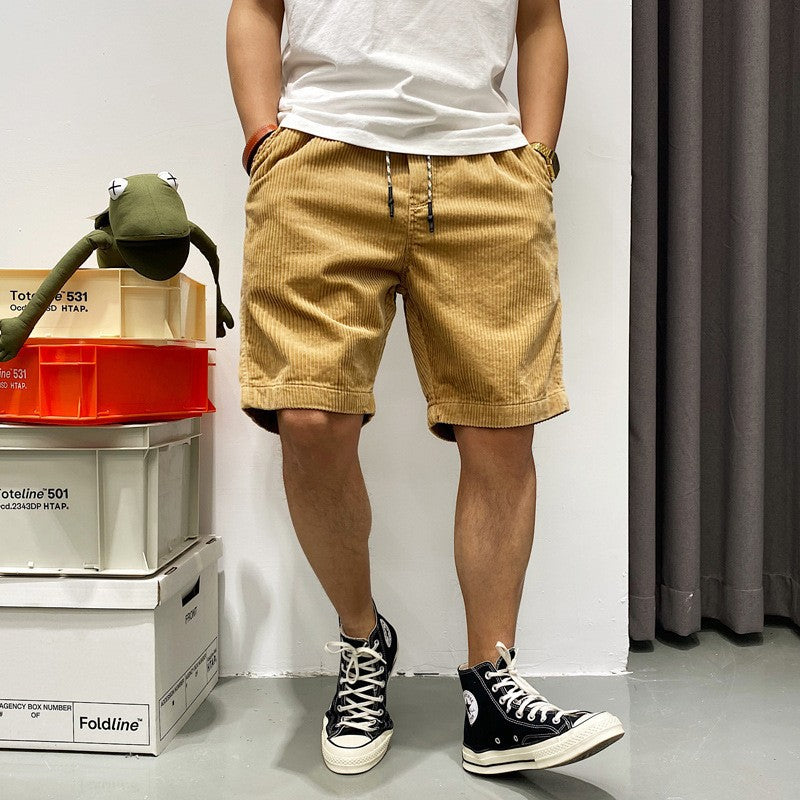 Men's Corduroy Cargo Shorts Loose Fit Retro Casual Style
