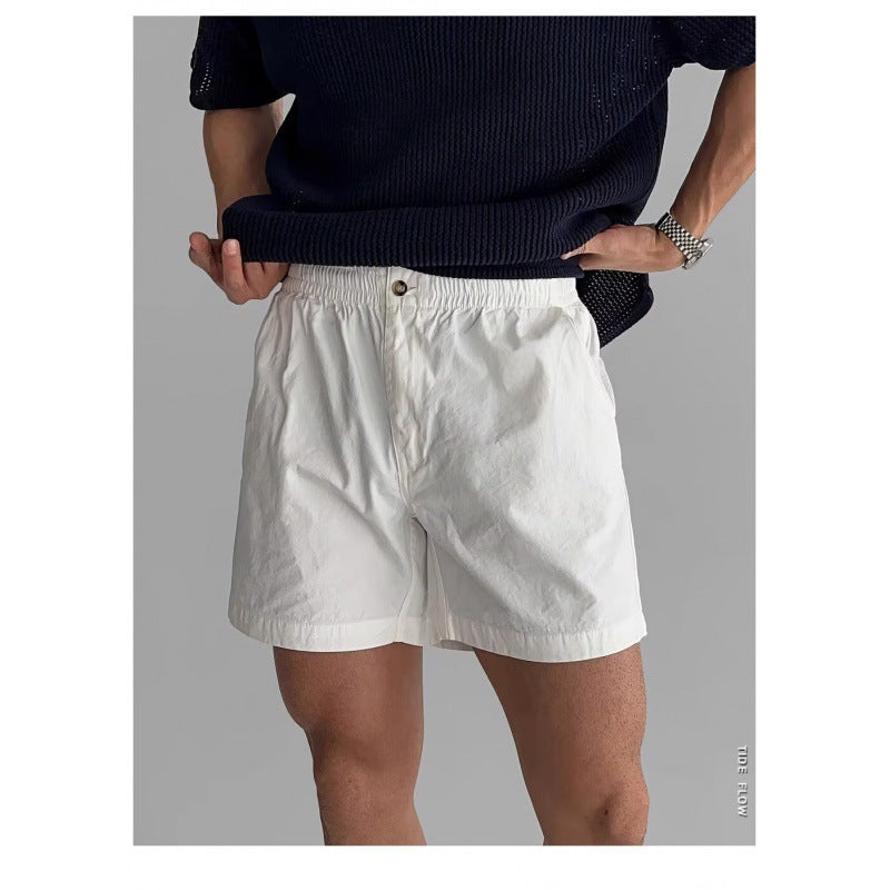 Men's Quick-Dry Casual Shorts Elastic Waist Straight Fit in White