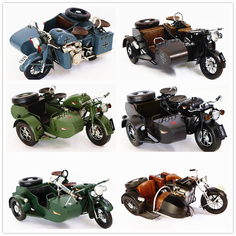 Black saddle Retro Iron Art Three-Wheeled Motorcycle Model Home Decor