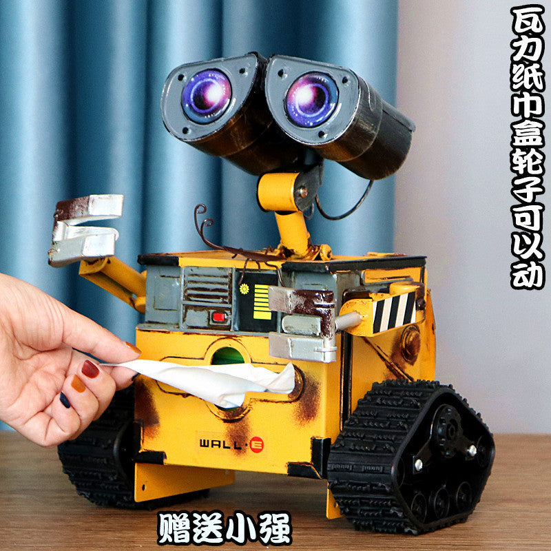 Retro Wrought Iron Robot Tissue Box Holder Decorative Piggy Bank