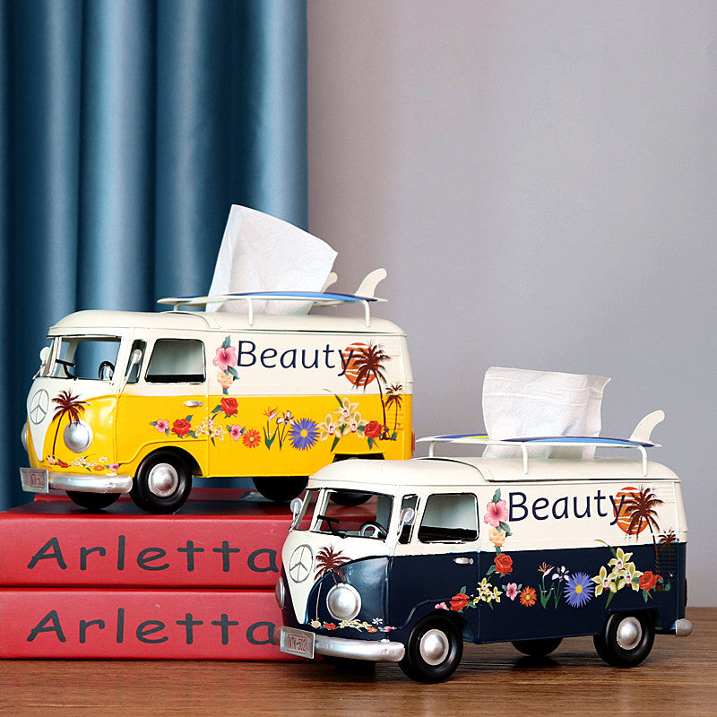 Pink Industrial Style Retro Iron Bus Tissue Box Holder Decor