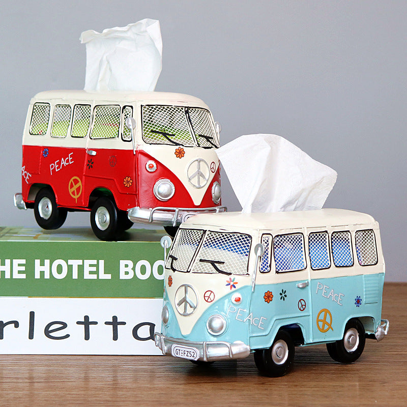 Industrial Style Retro Iron Bus Tissue Box Holder Decor