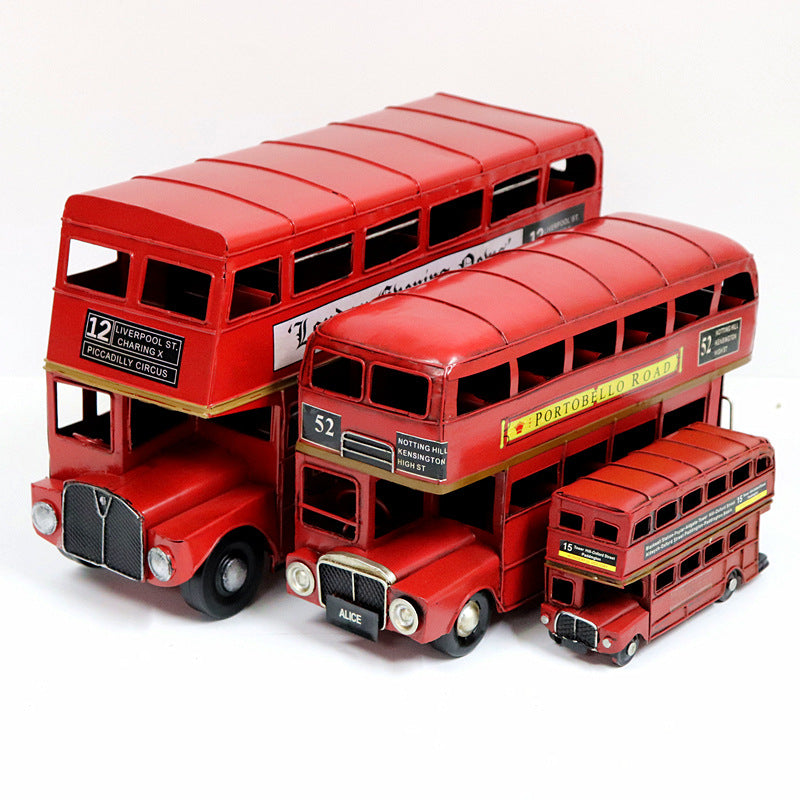 Vintage London Double Decker Bus Iron Model Handmade Decor