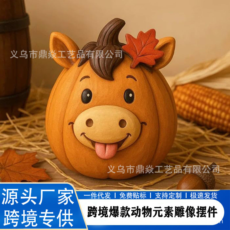 Farm Pumpkin Figurine Autumn Decorative Statue for Home Display