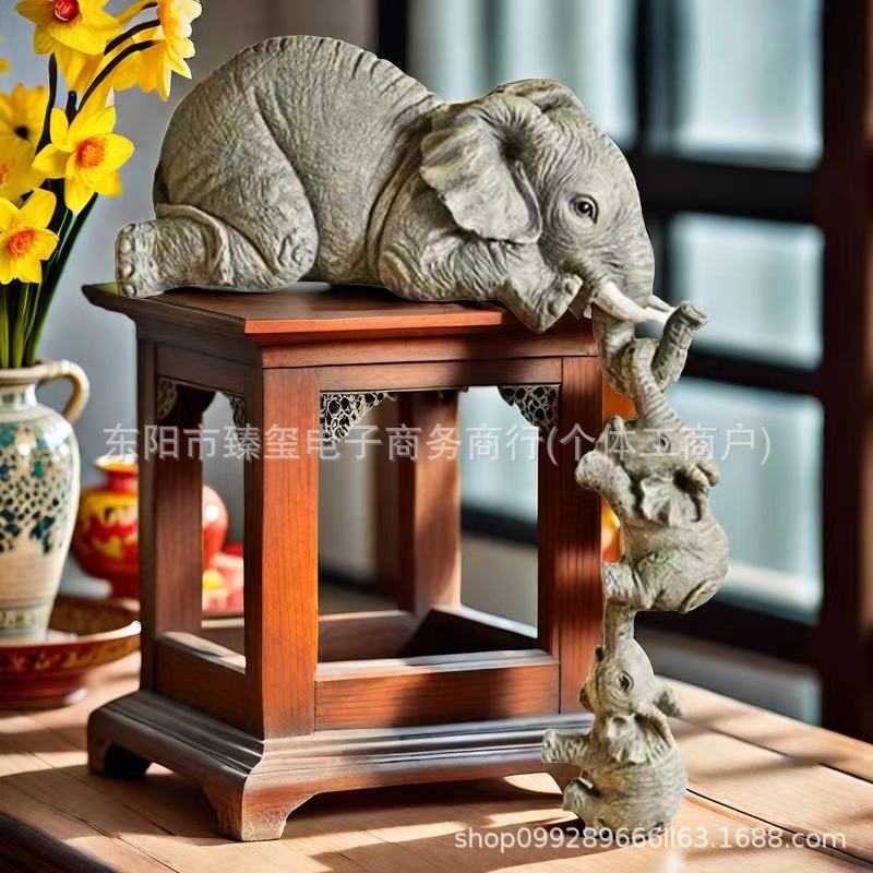 Three consecutive Cute Hanging Elephant Resin Figurine Home Decorative Craft