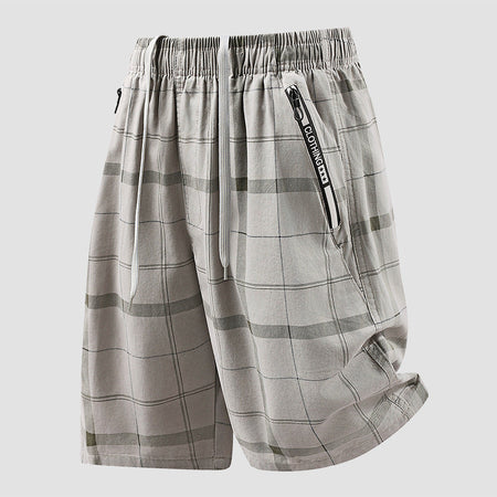 Men's Cotton Plaid Shorts Loose Fit Casual Summer Wear in Khaki Color