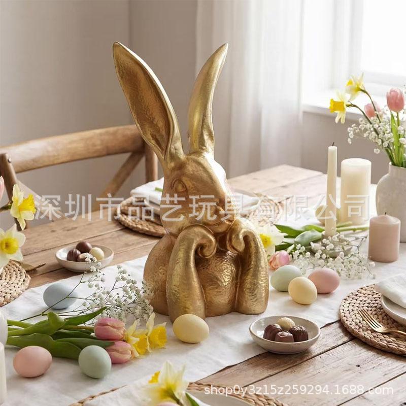 Golden rabbit Golden Resin Easter Bunny Figurine Decorative Home Statue