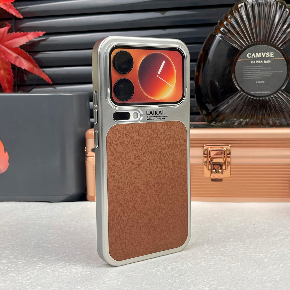 Brown electroplated leather texture shockproof phone case for xiaomi series