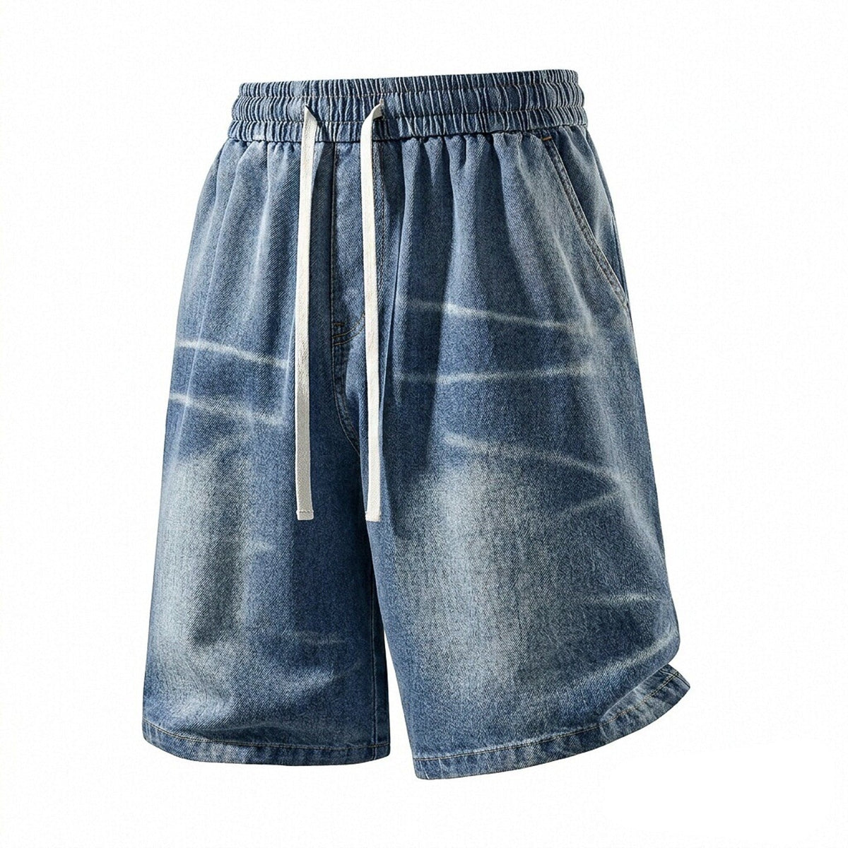 Men's Washed Denim Shorts Loose Straight Fit Casual Summer in Blue