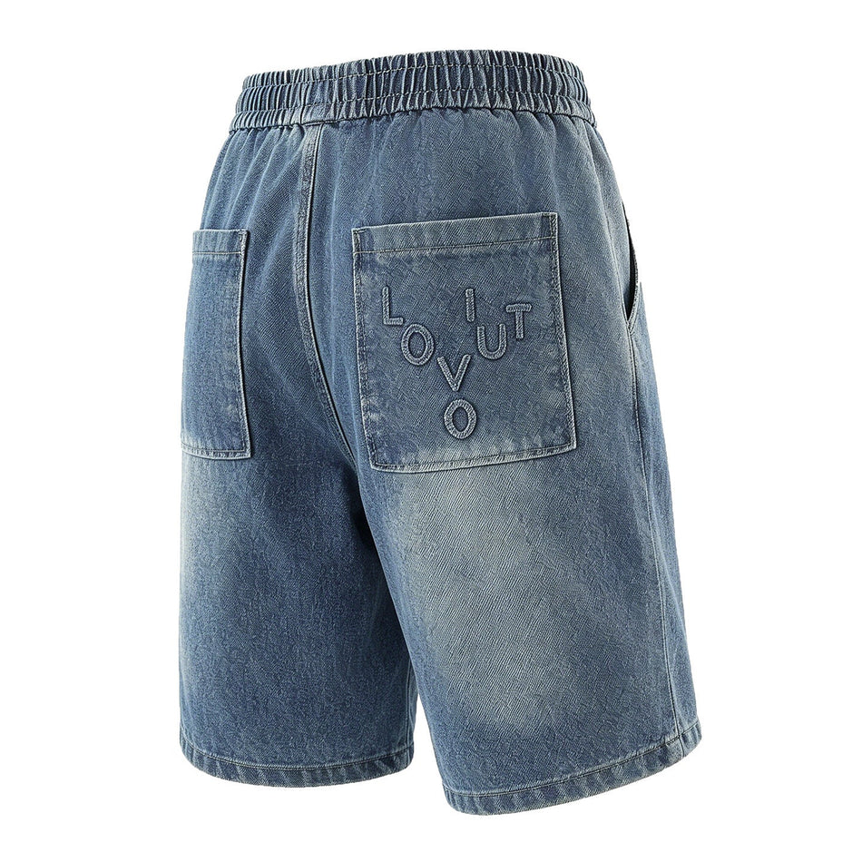 Men's Washed Denim Shorts Loose Straight Fit Casual Summer