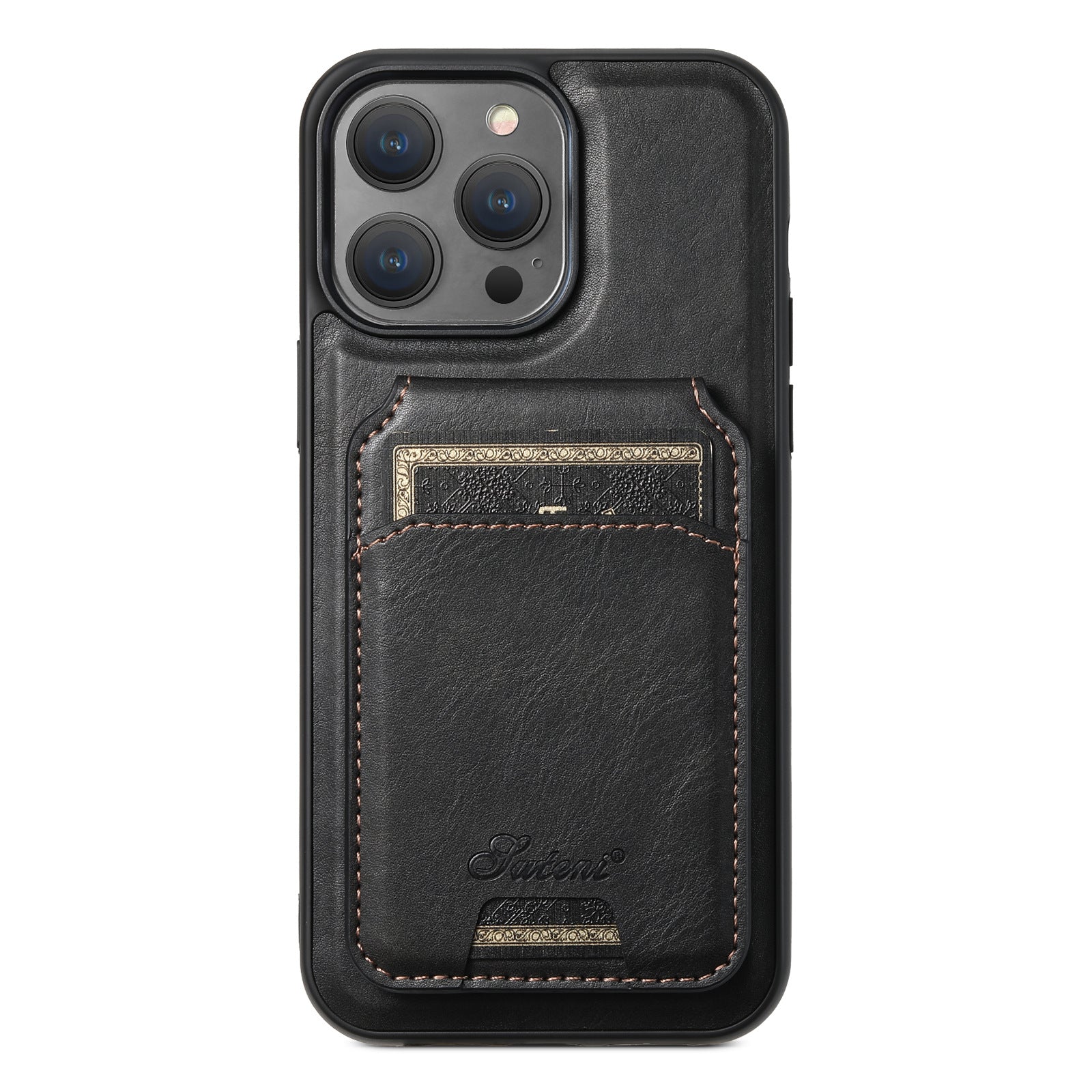 Black magsafe card holder phone case with wireless charging support