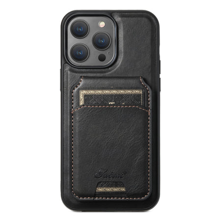 Black magsafe card holder phone case with wireless charging support
