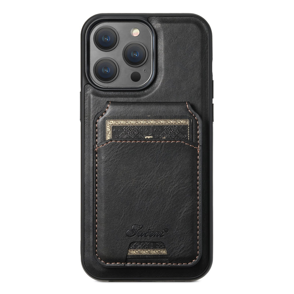 Black magsafe card holder phone case with wireless charging support