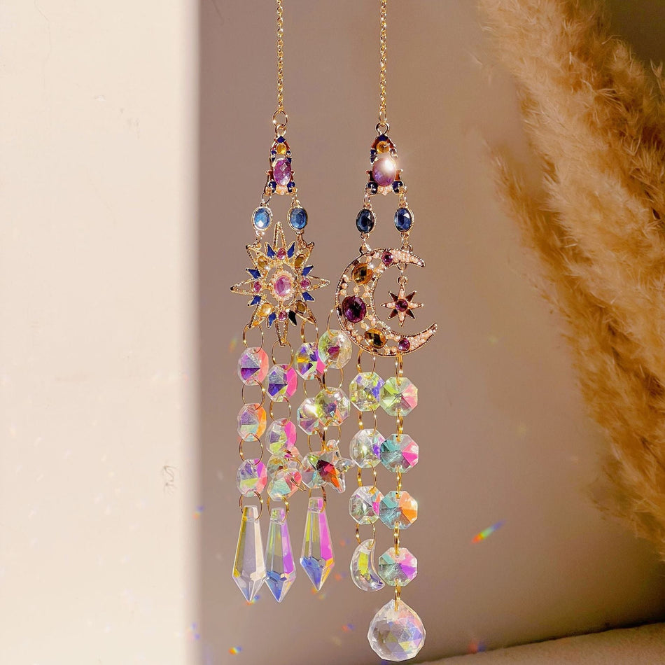 Colored diamond Colored Crystal Sun Catcher Garland Stars Moon Butterfly Decor