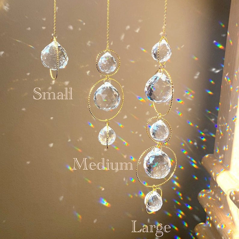 Golden Circle Crystal Sun Catcher Wind Chime Window Decor