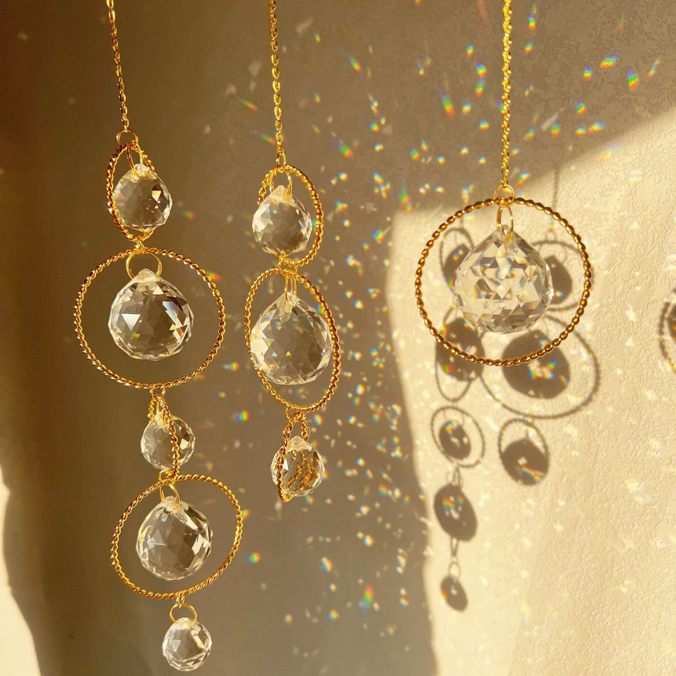 Golden Circle Crystal Sun Catcher Wind Chime Window Decor