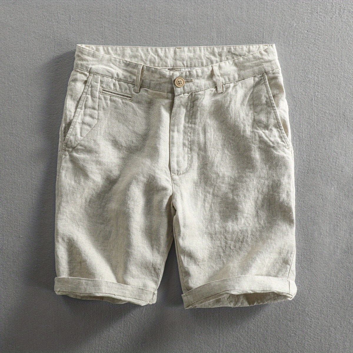 Men's Pure Linen Shorts Loose Fit Breathable Beach Wear in White