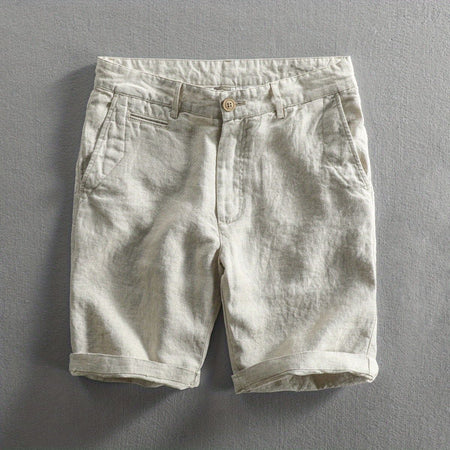 Men's Pure Linen Shorts Loose Fit Breathable Beach Wear in White