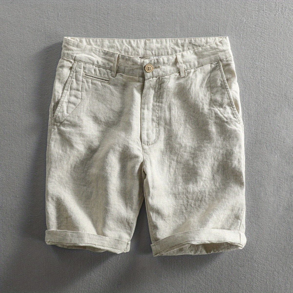 Men's Pure Linen Shorts Loose Fit Breathable Beach Wear in White
