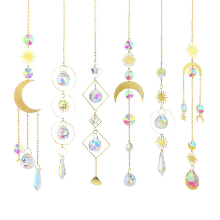 Crystal Moon Star Wind Chime Sun Catcher Window Decor Pendant