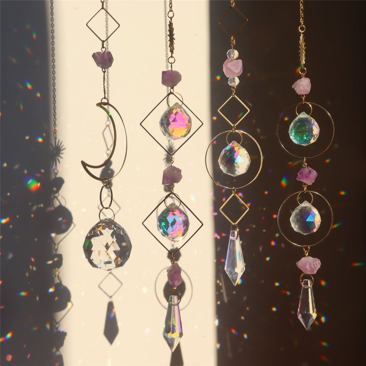 Natural Amethyst Crystal Sun Catcher Prism Ball Hanging Decor
