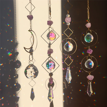 Natural Amethyst Crystal Sun Catcher Prism Ball Hanging Decor