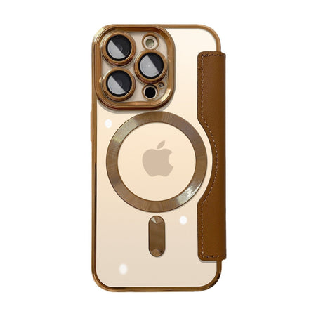 Gold electroplated gold shield magnetic leather phone case for iphone series