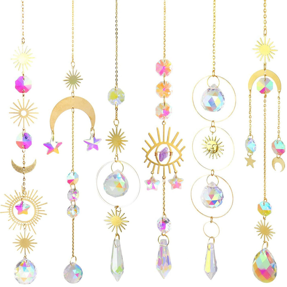 Moon Star Crystal Sun Catcher Wind Chime for Window and Garden