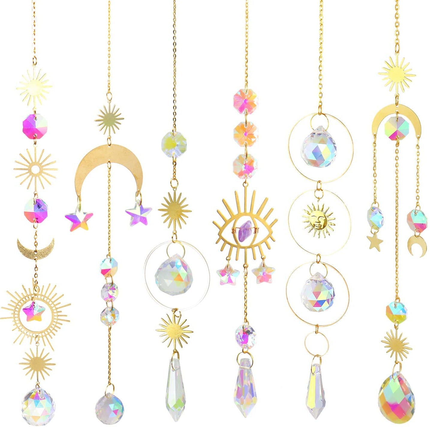 Moon Star Crystal Sun Catcher Wind Chime for Window and Garden