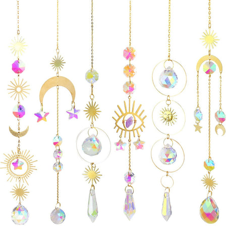 Moon Star Crystal Sun Catcher Wind Chime for Window and Garden