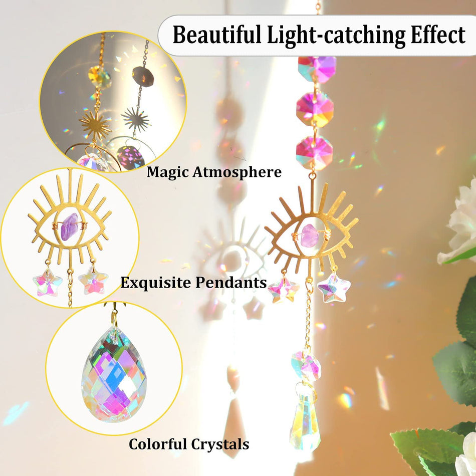 Moon Star Crystal Sun Catcher Wind Chime for Window and Garden