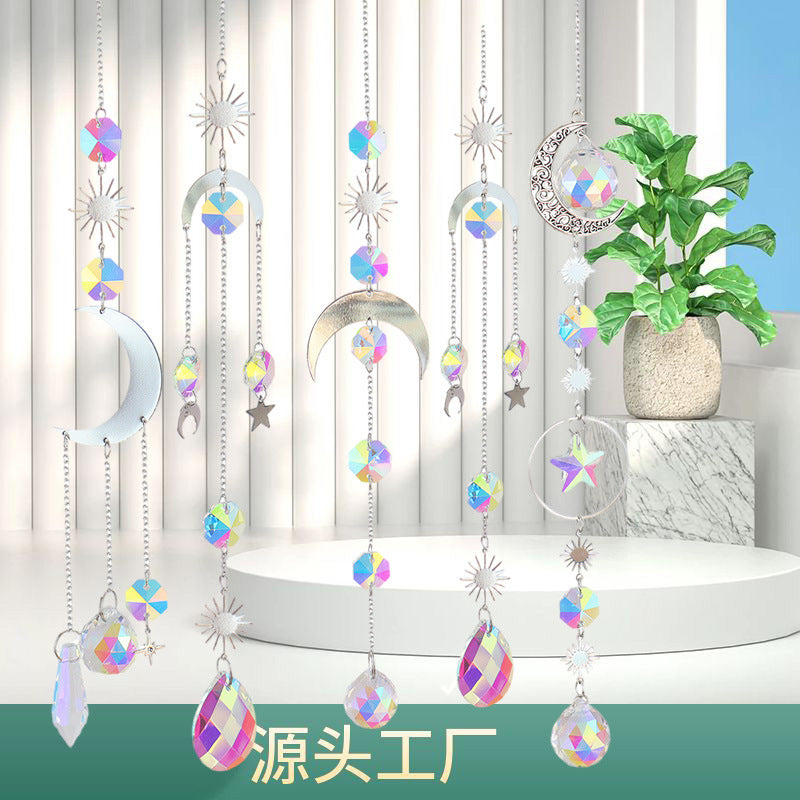 Silver Moon Star Crystal Sun Catcher Hanging Garden Pendant