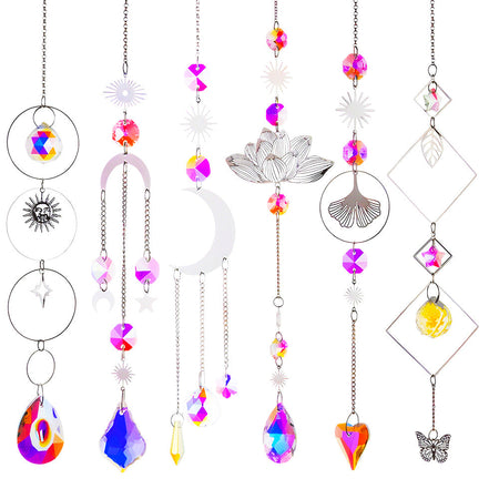 6 Piece Moon Star Crystal Sun Catcher DIY Pendant Set