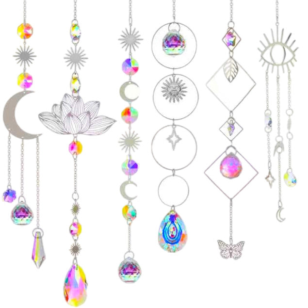 6 Piece Moon Star Crystal Sun Catcher DIY Pendant Set