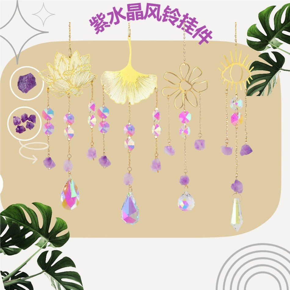 Natural Amethyst Lotus Sun Catcher Hanging Garden Crystal Decor
