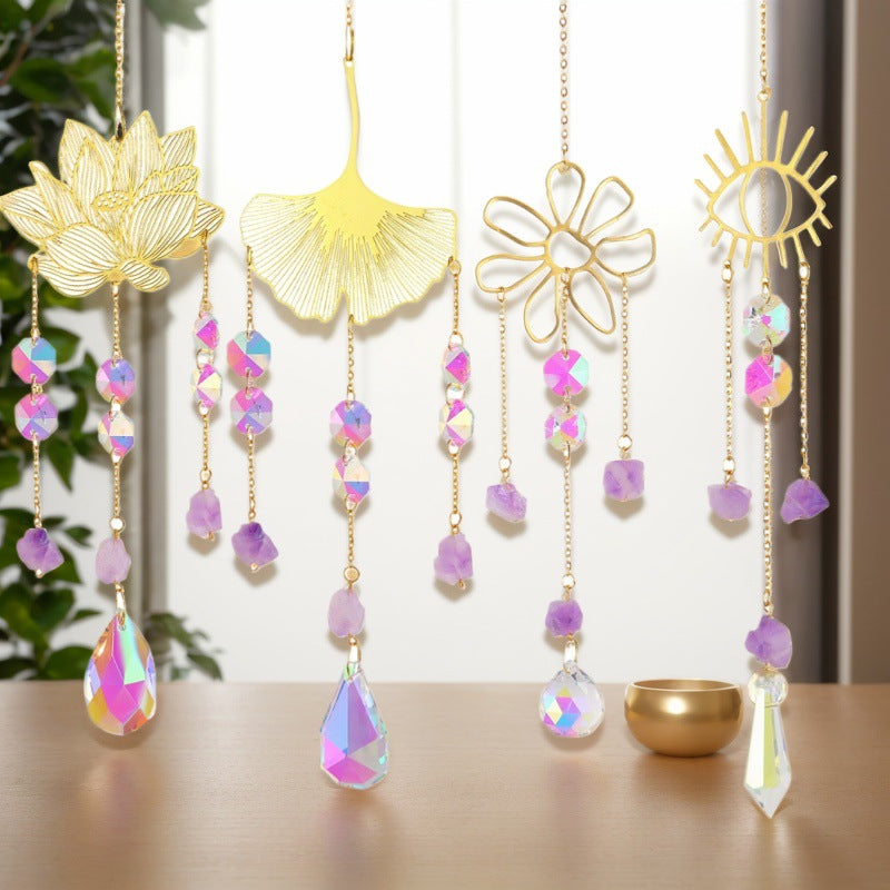 Natural Amethyst Lotus Sun Catcher Hanging Garden Crystal Decor