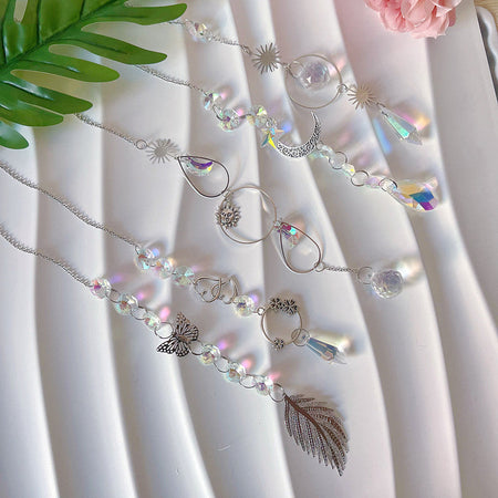 Silver Moon Butterfly Crystal Sun Catcher Hanging Ornament
