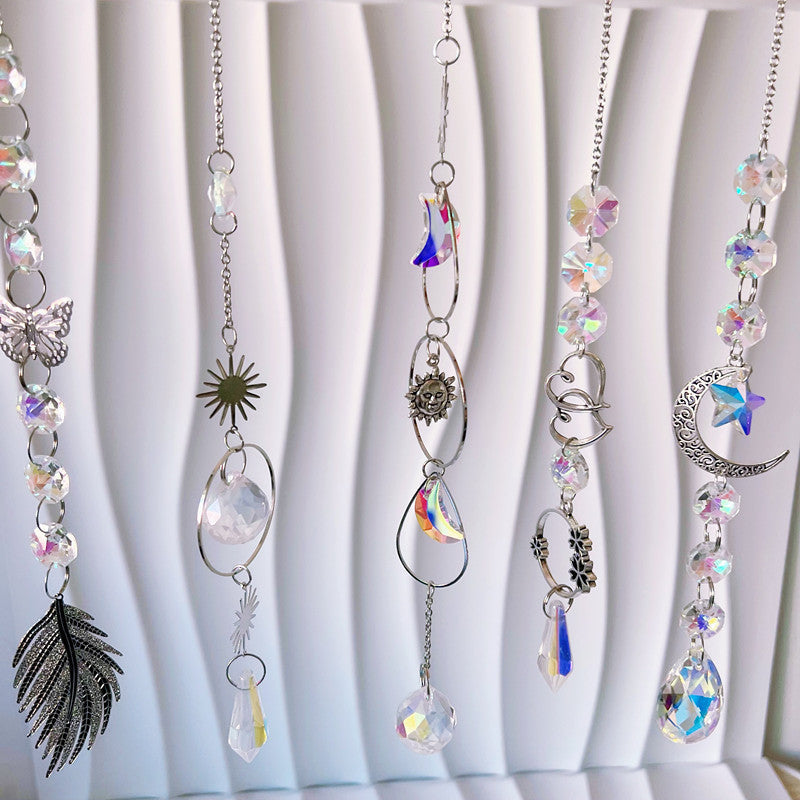Silver Moon Butterfly Crystal Sun Catcher Hanging Ornament