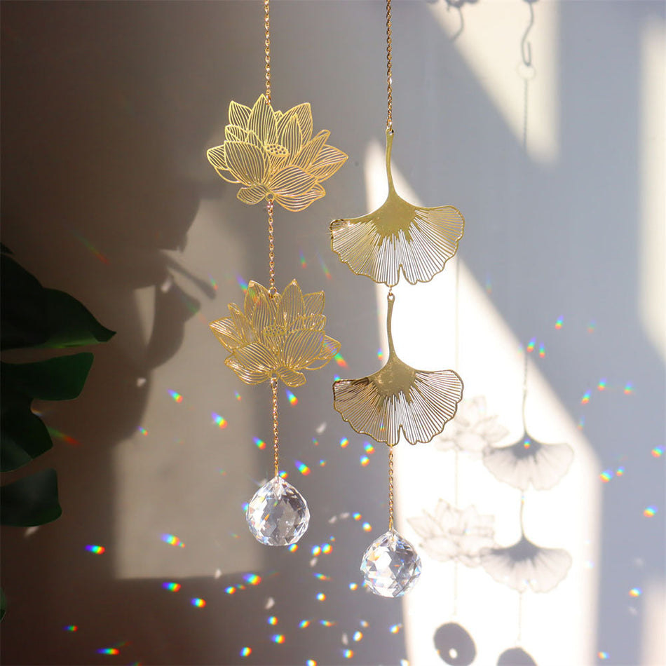 Leaf and Lotus Crystal Sun Catcher Geometric Hanging Decor