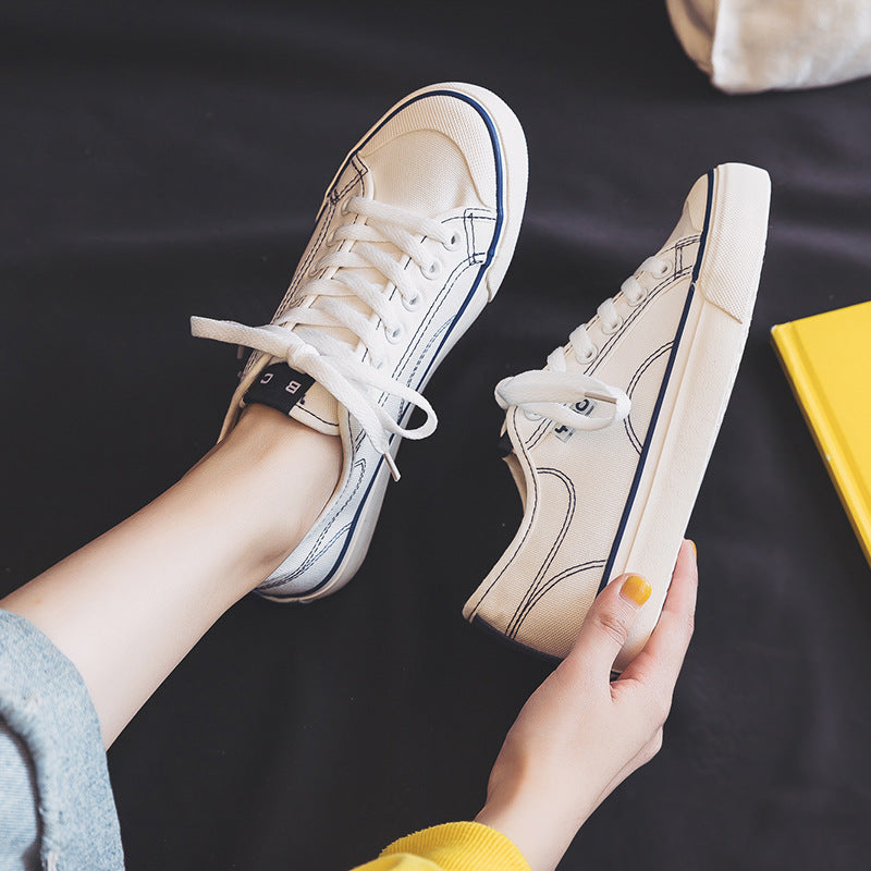 Women's Ulzzang Style White Canvas Sneakers Casual Shoes