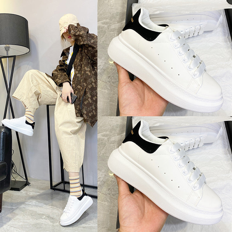 Women's Thick Sole Height Increasing White Sneakers