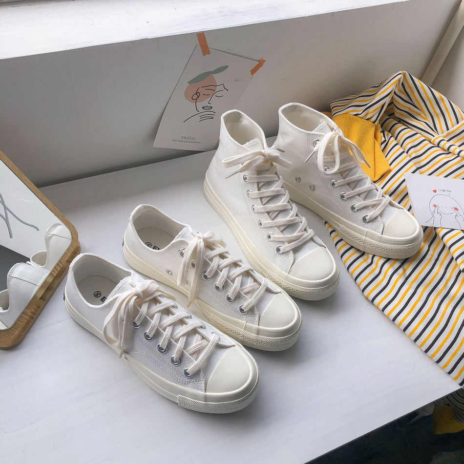 Women's All White Canvas Sneakers Ulzzang Casual Style