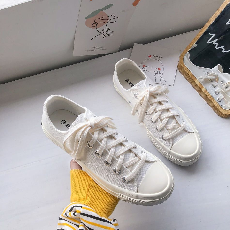 Women's All White Canvas Sneakers Ulzzang Casual Style