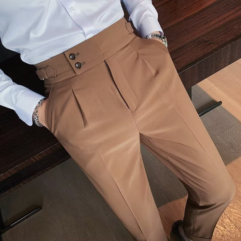 Men's Vintage Straight-Leg Trousers High-Waist Casual Fit