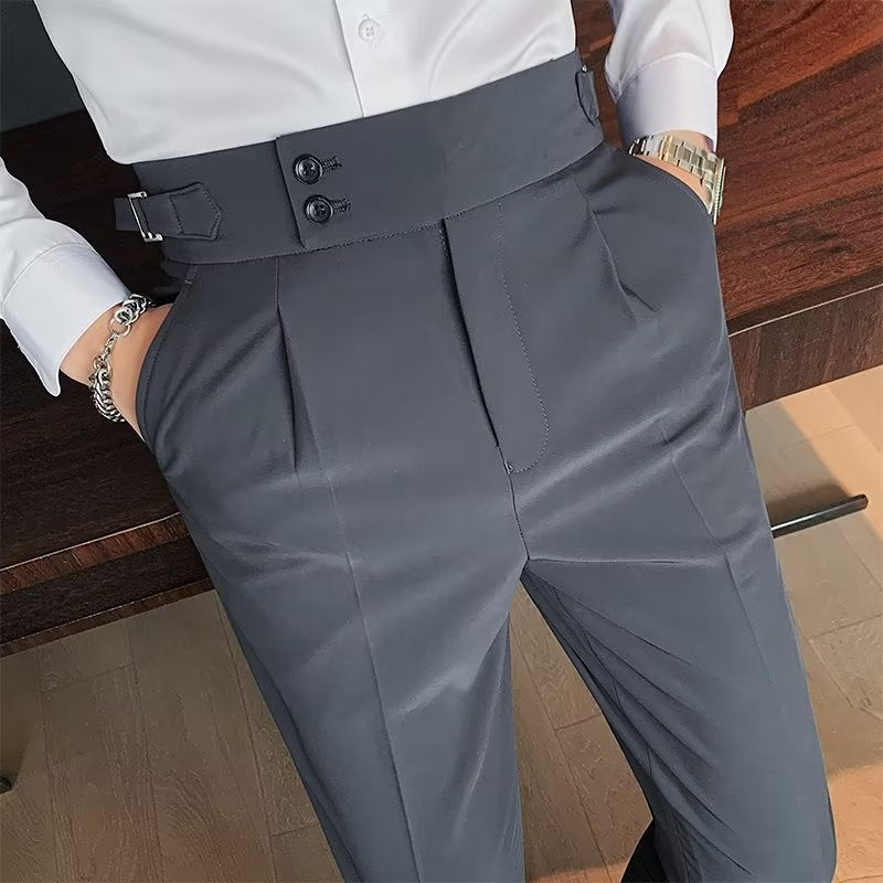 Men's Vintage Straight-Leg Trousers High-Waist Casual Fit