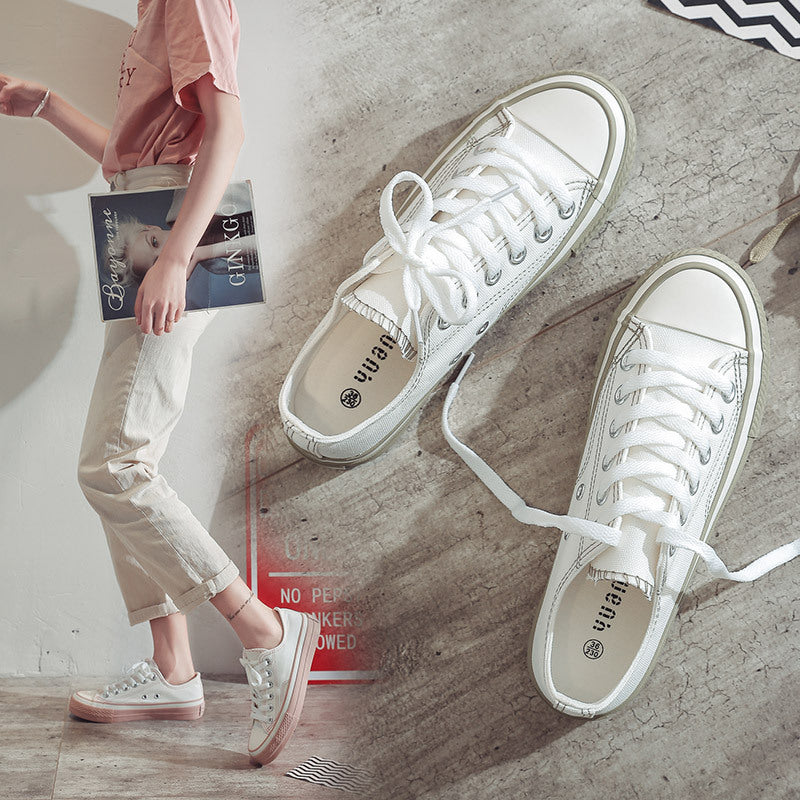 Women's White Canvas Sneakers Korean Style Casual Shoes