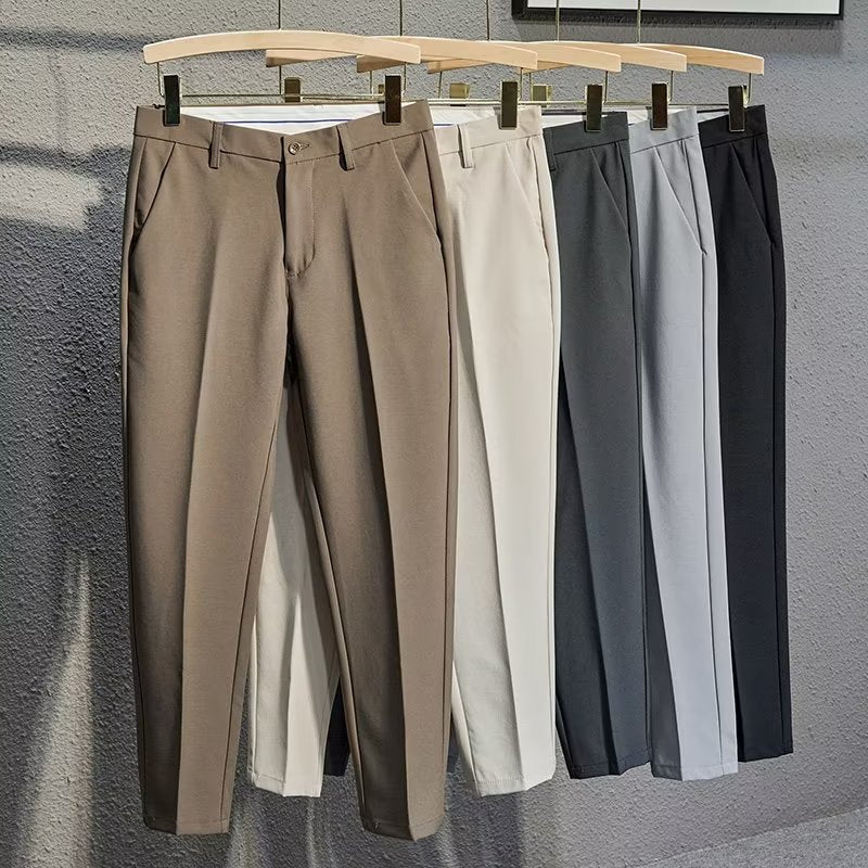 Men's Slim-Fit Casual Trousers Korean Style Cropped Pants